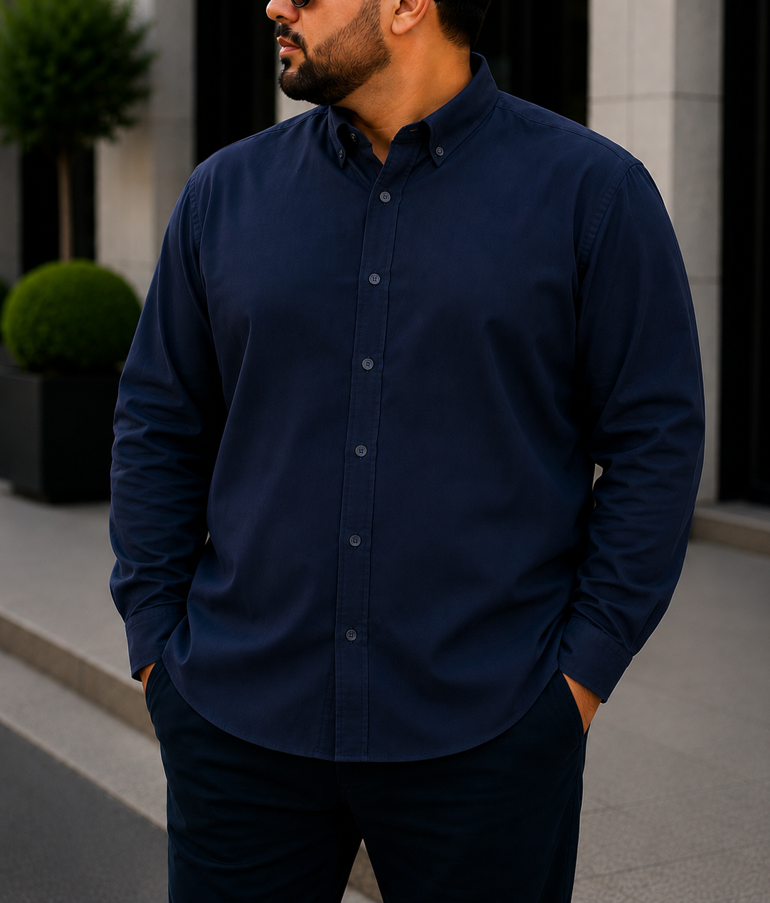 Ανδρικό μπλε navy πουκάμισο με γιακά Plus Size CA2529 - CASTELLI - 